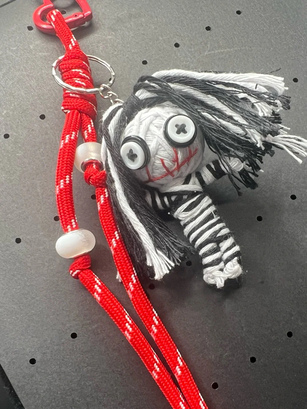 White & Black Voodoo Doll Bag Charm-comes w/ red cord + container of pins